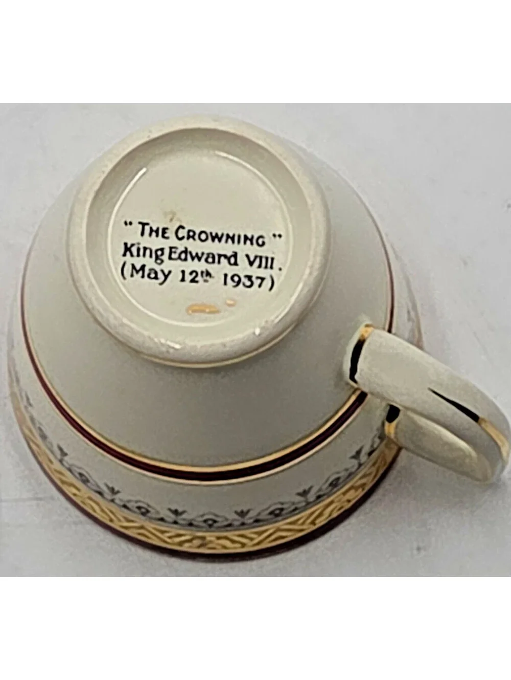1937 Myott The Crowning Edward VIII Footed Cup Saucer Maroon Gold England
